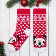 Носки новогодние детские "Снежинки" Дисней, Микки Маус, 18-20 см, красный